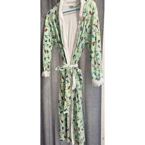 Victoria's Secret Bath Robe Size Small Christmas Lights Green Vtg 2 Tie closure